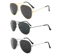 FUIPVGI Lot de 3 paires de lunettes de soleil pour homme et femme, style pilote, monture en métal avec protection UV pour Halloween, cosplay, sport, course à pied, cyclisme, 3 pièces.