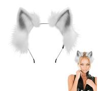 FUIPVGI Oreille de Chat Serre Tete Renard Bandeau Accessoires Cheveux, Serre-tête en Fausse Fourrure Fait à la Main avec Oreilles pour Carnaval Halloween Fête Femmes Hommes (Gris)
