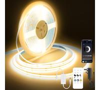 FUIQI ruban led cob,Blanc chaud 2700K bande led 10m,24V bandeau led,320LED/M,Largeur 8mm CRI90+,leds pour chambre Dimmable avec Telecommande et Alimentation,Bande LED Cuisine Décorer