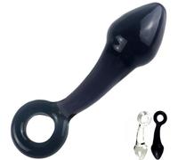 FUJIEYU Grand cristal arrière massage outil en verre massage jouet avec anneau de traction,Black/b,18CM