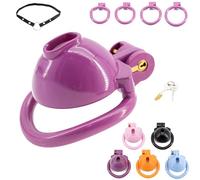 FUJIEYU Set D'enfermement De Chasteté Léger En Résine Cage À Pénis Extra Petite Avec Serrure Cachée Et Quatre Anneaux De Bite Chastity Cage Bondage Sex Toy,Violet