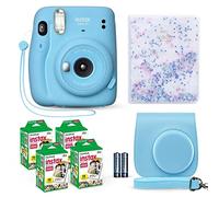 Fujifilm Appareil photo instantané Instax Mini 11 bleu ciel + film Fuji (40 feuilles) + ensemble d'accessoires pour obturateur, avec étui de transport, album photo Quicksand Beads 64 pochettes