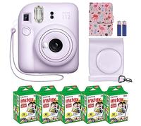 Fujifilm Appareil Photo instantané Instax Mini 12 Lilas + Ensemble d'accessoires MiniMate et étui personnalisé Compatible + Album Photo Fuji Instax Film économique (50 Feuilles) Flamant Rose