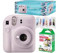 Fujifilm Instax Mini 12, Ensemble appareil photo , couleur violet lilas, avec 10 films, un cadre accordéon et une boîte Happy Days