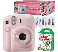 Fujifilm Instax Mini 12, Ensemble appareil photo instantané , couleur fleur rose, avec 10 films, cadre accordéon et boîte Happy Days