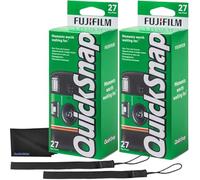 FUJIFILM QuickSnap Flash 400 Appareil photo jetable à usage unique (27 poses) - Lot de 2 avec flash intégré et 2 dragonnes, film ISO 400 pour prise de vue de jour comme de nuit