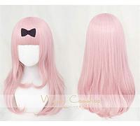 Fujiwara Chika Cosplay Wig Kaguya-sama: Love Is War 55cm Pink Cosplay Costume Wigs + Wig Cap + Black Bowknot Hairpin