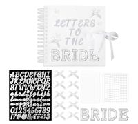 Fukaisu Album Souvenirs Lettres à la Mariée, Album Photo Mariage 21,5x21,5cm Livre Mémoire Mariage avec Autocollants Perles Lettres Métalliques & Nœuds Livre d’Or DIY pour Enterrement Vie Jeune Fille