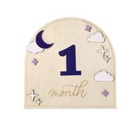 Fukaisu Cartes Étapes Bébé, Étoile et Lune Bois 3D Disque d'Annonce de Naissance Panneaux d'Annonce de Naissance pour les Souvenirs la Première Année