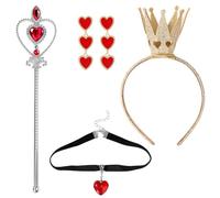 Fukaisu Costume d'Halloween de Reine Cœur, Couronne Reine Cœur Diadème Sceptre Boucles d'Oreilles Collier Accessoires de Costume Jeu Rôle d'Halloween pour Femmes