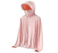 Fukamou Protection Solaire - Chemise rafraîchissante à Manches Longues UPF 50+ avec Chapeau Soleil,Veste légère à Fermeture éclair intégrale Chemise rafraîchissante à Capuche avec Poche