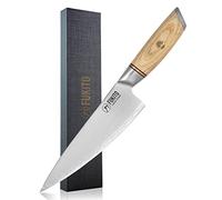 Fukito - Couteau de Chef Pakka San Mai Design Japonais Lame 21cm Manche Bois De Pakka Clair - Vendu Dans Un Coffret Cadeau
