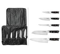 Fukito Ebène X50 - Mallette 5 Couteaux de Cuisine Design Japonais Office + Universel + Désosser + Santoku + Chef, Lames Acier Inox Allemand au Carbone, Manches Bois d'Ebène, Mallette 9 Places