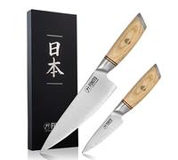 Fukito Pakka San Mai - Coffret 2 Couteaux de Cuisine Design Japonais Chef + Office, Lames 3 Couches Hauteur Teneur en Carbone - Pour Chefs Professionnels & Particuliers