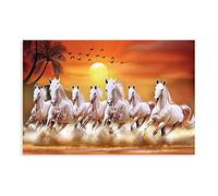 FUKITT Poster sur toile représentant 7 chevaux sauvages chanceux (1) pour décoration de chambre à coucher, paysage sportif, bureau, chambre, cadeau sans cadre, 20 x 30 cm