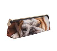 FUkker Pochette à Crayons, étui à Stylo Triangulaire, Sac à Crayons Portable, Pochette en Cuir pour l'école et Le Bureau,Bulldogs Anglais Muselière Animaux Chiens endormis