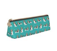 FUkker Pochette à Crayons, étui à Stylo Triangulaire, Sac à Crayons Portable, Pochette en Cuir pour l'école et Le Bureau,Basset Hound Chien Simple Sarcelle