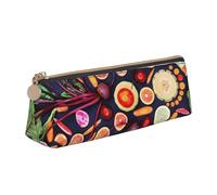 FUkker Pochette à Crayons, étui à Stylo Triangulaire, Sac à Crayons Portable, Pochette en Cuir pour l'école et Le Bureau,Impression de légumes Fruits Vivants végétaliens