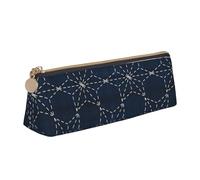 FUkker Pochette à Crayons, étui à Stylo Triangulaire, Sac à Crayons Portable, Pochette en Cuir pour l'école et Le Bureau,Sashiko Tobi ASA No Ha Feuille de Chanvre éparpillée
