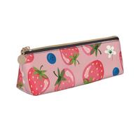 FUkker Pochette à Crayons, étui à Stylo Triangulaire, Sac à Crayons Portable, Pochette en Cuir pour l'école et Le Bureau,Belle Fraise Rose