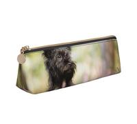 FUkker Pochette à Crayons, étui à Stylo Triangulaire, Sac à Crayons Portable, Pochette en Cuir pour l'école et Le Bureau,Affenpinscher Lawn Chiens Noirs Monkey Terrier