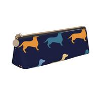 FUkker Pochette à Crayons, étui à Stylo Triangulaire, Sac à Crayons Portable, Pochette en Cuir pour l'école et Le Bureau,Teckel Bleu Orange Chien
