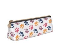 FUkker Pochette à Crayons, étui à Stylo Triangulaire, Sac à Crayons Portable, Pochette en Cuir pour l'école et Le Bureau,Empreinte Animale de modèle de Patte sur Un Blanc