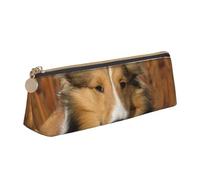FUkker Pochette à Crayons, étui à Stylo Triangulaire, Sac à Crayons Portable, Pochette en Cuir pour l'école et Le Bureau,Joli Chien Sheltie