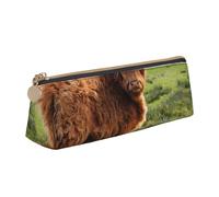 FUkker Pochette à Crayons, étui à Stylo Triangulaire, Sac à Crayons Portable, Pochette en Cuir pour l'école et Le Bureau,Vache drôle des Highlands