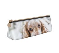FUkker Pochette à Crayons, étui à Stylo Triangulaire, Sac à Crayons Portable, Pochette en Cuir pour l'école et Le Bureau,Cocker Spaniel Épagneul Brun Chiens Tristes Chiens Animaux
