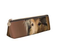 FUkker Pochette à Crayons, étui à Stylo Triangulaire, Sac à Crayons Portable, Pochette en Cuir pour l'école et Le Bureau,Rough Collie Lassie Chiens Gros Chiens Moelleux Animaux de Compagnie
