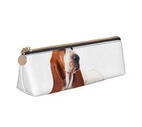 FUkker Pochette à Crayons, étui à Stylo Triangulaire, Sac à Crayons Portable, Pochette en Cuir pour l'école et Le Bureau,Chien Basset Hound