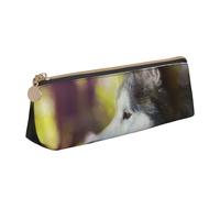 FUkker Pochette à Crayons, étui à Stylo Triangulaire, Sac à Crayons Portable, Pochette en Cuir pour l'école et Le Bureau,Malamute d'Alaska Bokeh Animaux Chiens Mignon