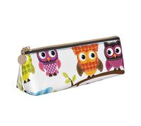 FUkker Pochette à Crayons, étui à Stylo Triangulaire, Sac à Crayons Portable, Pochette en Cuir pour l'école et Le Bureau,Hiboux sur des Branches d'arbres