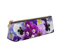 FUkker Pochette à Crayons, étui à Stylo Triangulaire, Sac à Crayons Portable, Pochette en Cuir pour l'école et Le Bureau,Fleur Mauve
