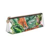 FUkker Pochette à Crayons, étui à Stylo Triangulaire, Sac à Crayons Portable, Pochette en Cuir pour l'école et Le Bureau,Feuilles Tropicales botaniques de Tigre