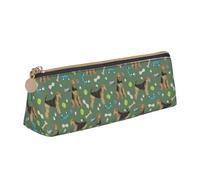 FUkker Pochette à Crayons, étui à Stylo Triangulaire, Sac à Crayons Portable, Pochette en Cuir pour l'école et Le Bureau,Airedale Terrier Toys Race de Chien Vert