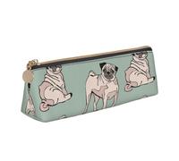 FUkker Pochette à Crayons, étui à Stylo Triangulaire, Sac à Crayons Portable, Pochette en Cuir pour l'école et Le Bureau,Chiens Carlin Assis