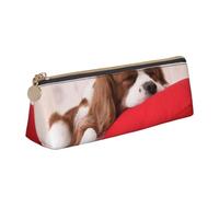 FUkker Pochette à Crayons, étui à Stylo Triangulaire, Sac à Crayons Portable, Pochette en Cuir pour l'école et Le Bureau,Modèle Cavalier King Charles Spaniel