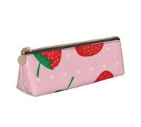 FUkker Pochette à Crayons, étui à Stylo Triangulaire, Sac à Crayons Portable, Pochette en Cuir pour l'école et Le Bureau,Impression Fraise Rose Kawaii