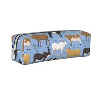FUkker Trousse à Crayons, étui à Crayons en Cuir, Sac à Crayons, boîte de Rangement de Papeterie, Sac à Crayons, Ensemble de taureaux et de Vaches, Animaux de Ferme, mammifères bovins