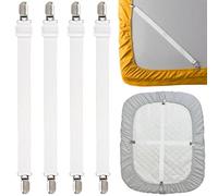 FUKPO 4 Pièces Tendeur Drap Housse, Réglable Sangle Elastique pour Fixage Maintien Attache Drap de Lit Matelas Housse avec Pince Blanc(56-120CM État Non étiré)