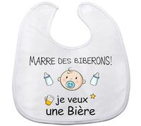 FUKPO Bavoirs Bebe(MARRE DES BIBERONS! je veux une Bière), Ajustable Bavoirs Bébé Coton Garçon Fille, Bavoir Personnalisé Naissance Bébé Cadeau Humoristique Original Blanc, Générique Grand, 37 x 23cm