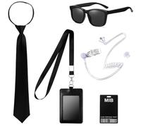 FUKPO Kit Securite Men in Black Accessoires Deguisement, Costume Mib Agent Secret Sécurité Homme Femme Adulte Enfant Cosplay Déguisement
