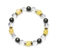 Fukugems Clear Quartz Citrine Pyrite Good Luck Feng Shui Wealth Bracelet de Richesse pour la guérison et l'accumulation de Richesse, Bracelet en Cristal pour Les Hommes et Les Femmes