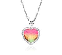 Fukugems femmes coeur cristal pendentif collier, pierre d'anniversaire collier, cadeau d'anniversaire ou de Noël pour maman petite amie, montrez votre amour infini, Protection Rainbow