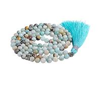Fukugems Mala tibetain 108 Perles Collier pour Femmes Homme Mala Pierre Bracelet Bouddhiste Méditation Collier, Mix-Color Amazonite Yoga Mala