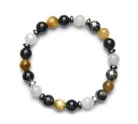 Fukugems Tiger Eye Black Obsidian White Quartz Crystal bracelet de chance, bracelet Feng Shui, sangle de guérison étirée pour hommes et femmes