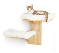 FUKUMARU Étagère murale pour chat, 2 plateformes murales pour chats, étagère flottante en forme d'arbre avec perchoir doux, bois d'hévéa massif pour cloison sèche de 40,6 cm, convient pour l'escalade,
