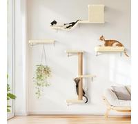 FUKUMARU Étagères murales 4 en 1 pour chat, stables et sûres, ensemble de meubles muraux d'escalade pour chaton en bois avec griffoir pour cloison sèche de 40,6 cm, beige